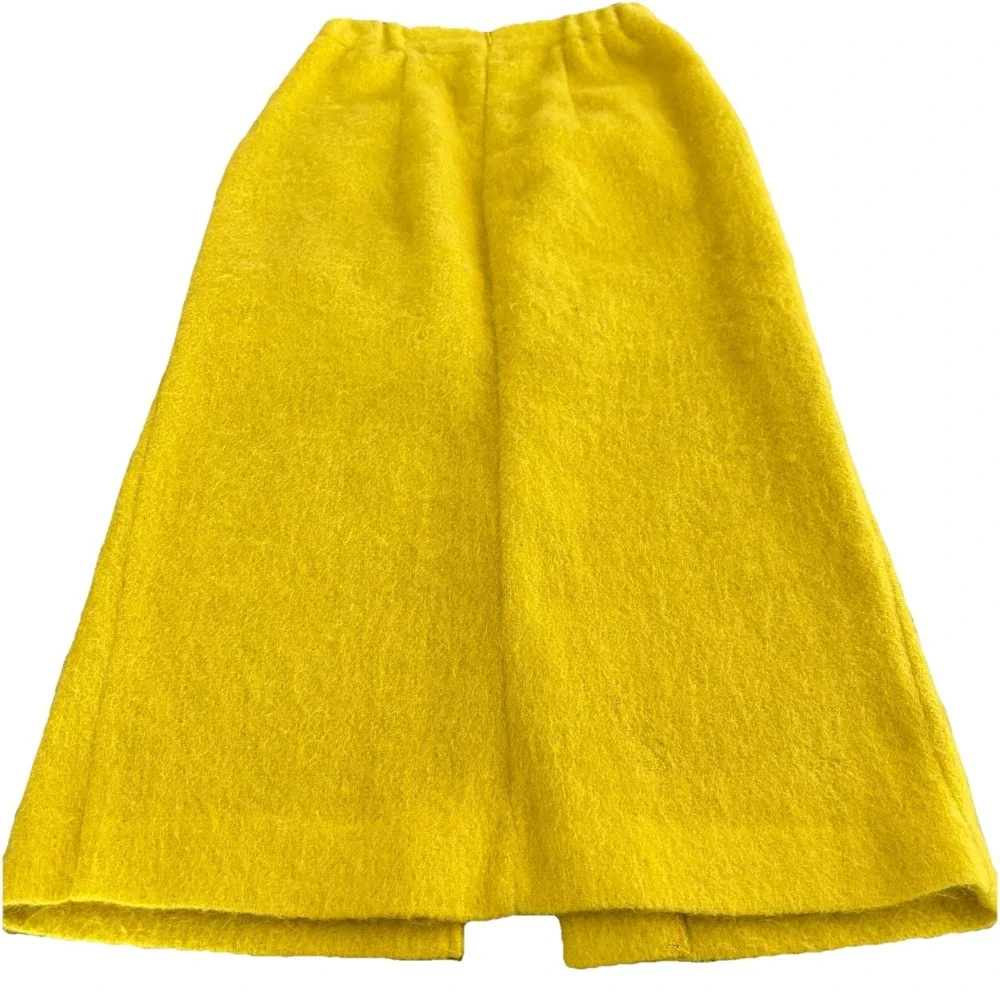 Korean Style Yellow Fuzzy Mohair Skirt Size XS Midi Pencil Skirt Pocket - Picture 4 of 9